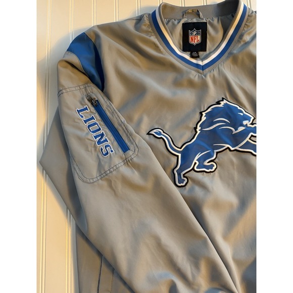 NFL Detroit Lions Windbreaker Pullover Mens L Gray Blue Logo Jacket - Picture 2 of 11